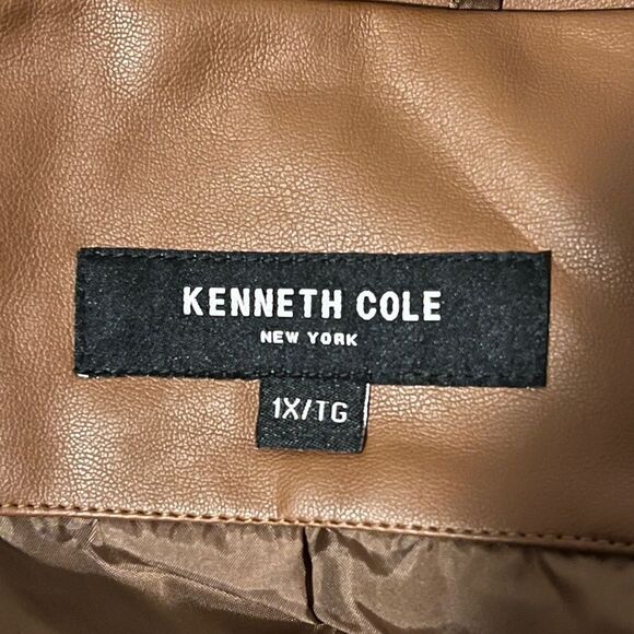 Kenneth Cole Womens Plus Size Faux-Leather Jacket Caramel Brown 1X NWT - Picture 5 of 8